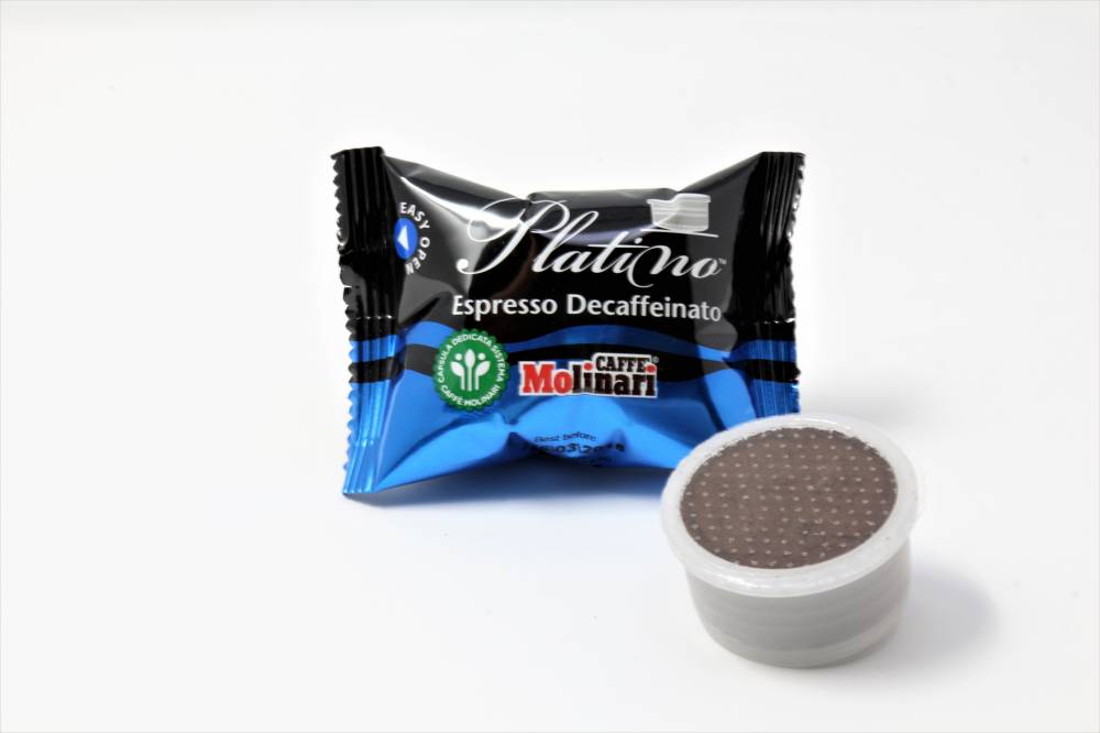 QUALITA´ PLATINO ESPRESSO DECAFFEINATO CAFFE´ MOLINARI CLONE LAVAZZA ESPRESSO POINT Confezione da 100 pezzi I migliori caffè decaffeinati utilizzando moderni metodi di decaffinazione