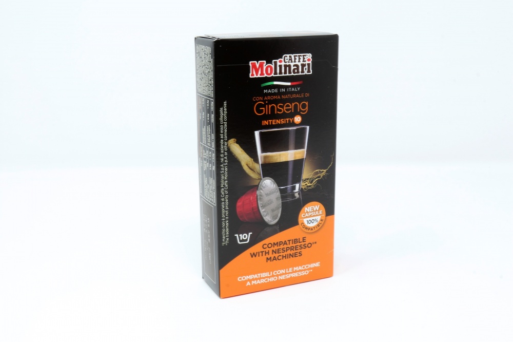 GINSENG "CAFFE´ MOLINARI" CLONE NESPRESSO Confezione da 100 pezzi Preparato per bevanda a base di miscela di caffè tostato con aroma naturale di ginseng ed aroma naturale di caramello