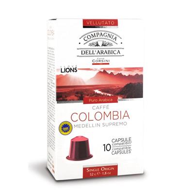 CONFEZIONE DA 10 CAPSULE COLOMBIA CAFFÈ CORSINI COMPATIBILI CON MACCHINE NESPRESSO® Compagnia dell´Arabica - I Love Lions Caffè Colombia Medellin supremo, tostatura media, Puro Arabica, vellutato